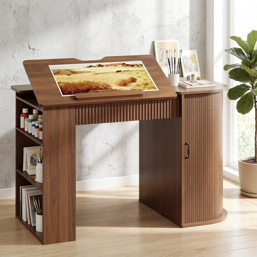 Art & Craft Clipart - Drafting Table with Storage Cabinet &