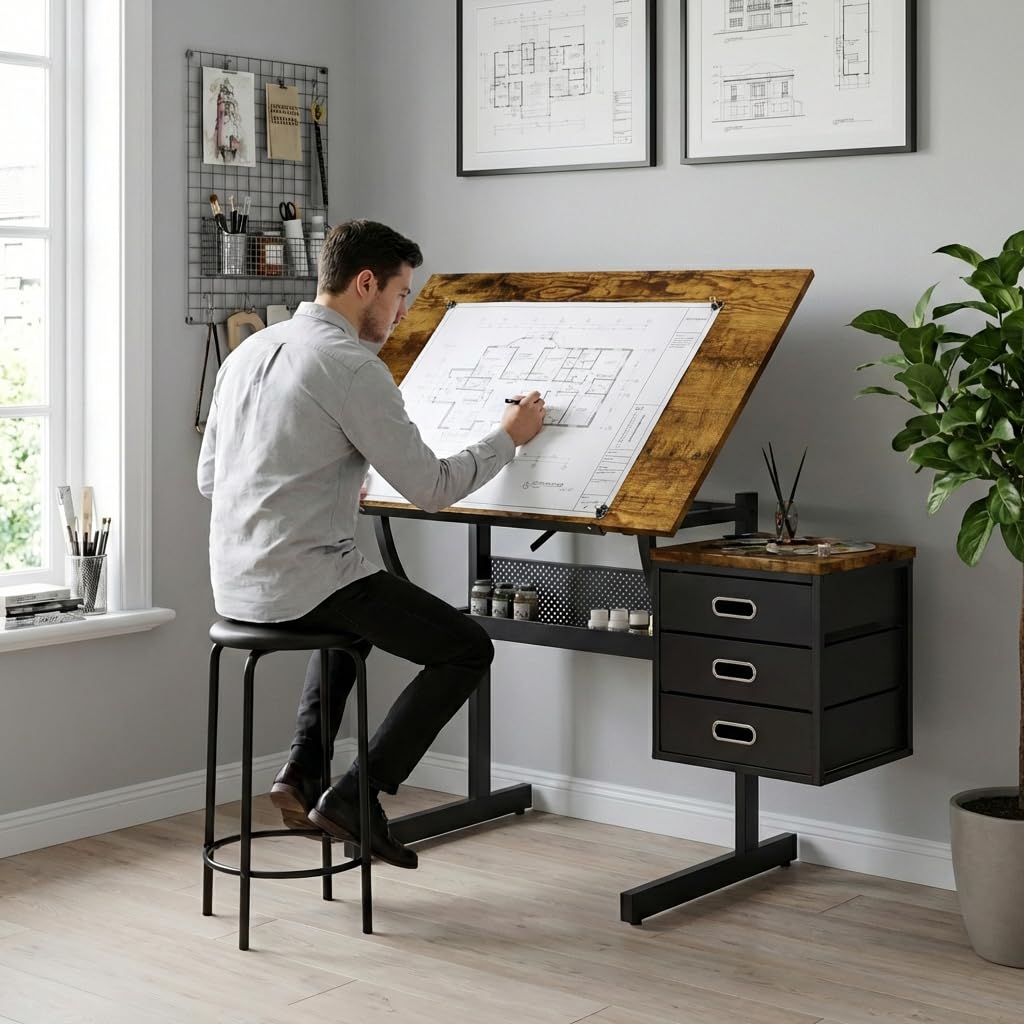 Art & Craft Clipart - Adjustable Art Desk with Storage, 0-75°