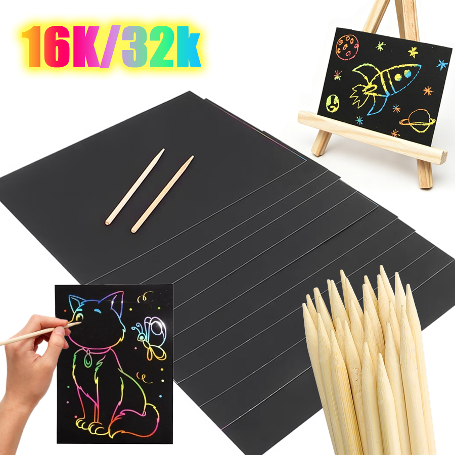 Art Craft Rainbow - 10/30pcs Rainbow Scratch Paper, Magic Black