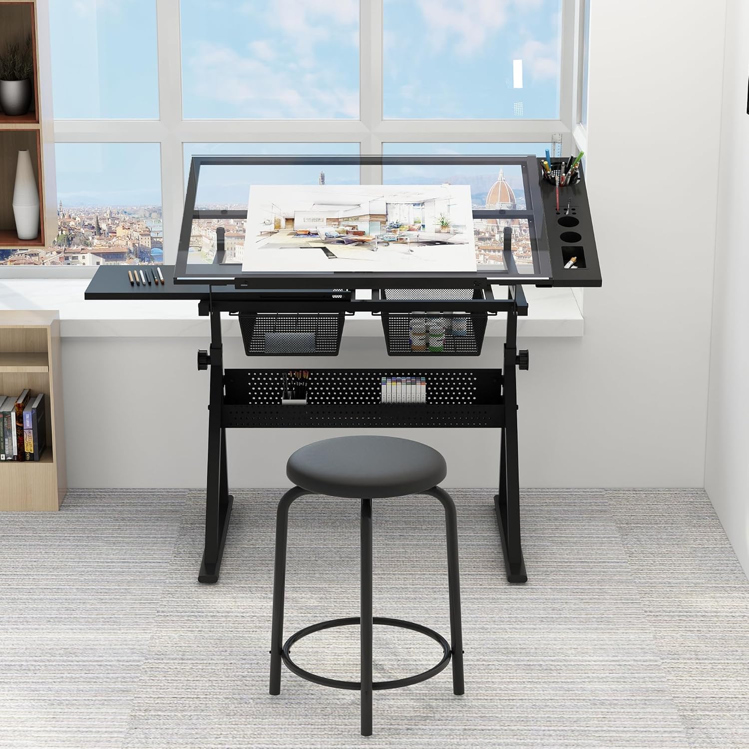 Art & Craft Qatar - Table w/Stool, Height Adjustable Drawing Table,