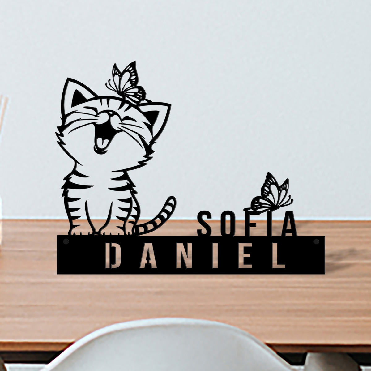 Art Craft Names - Lovely Cat With Butterfly Desk Name