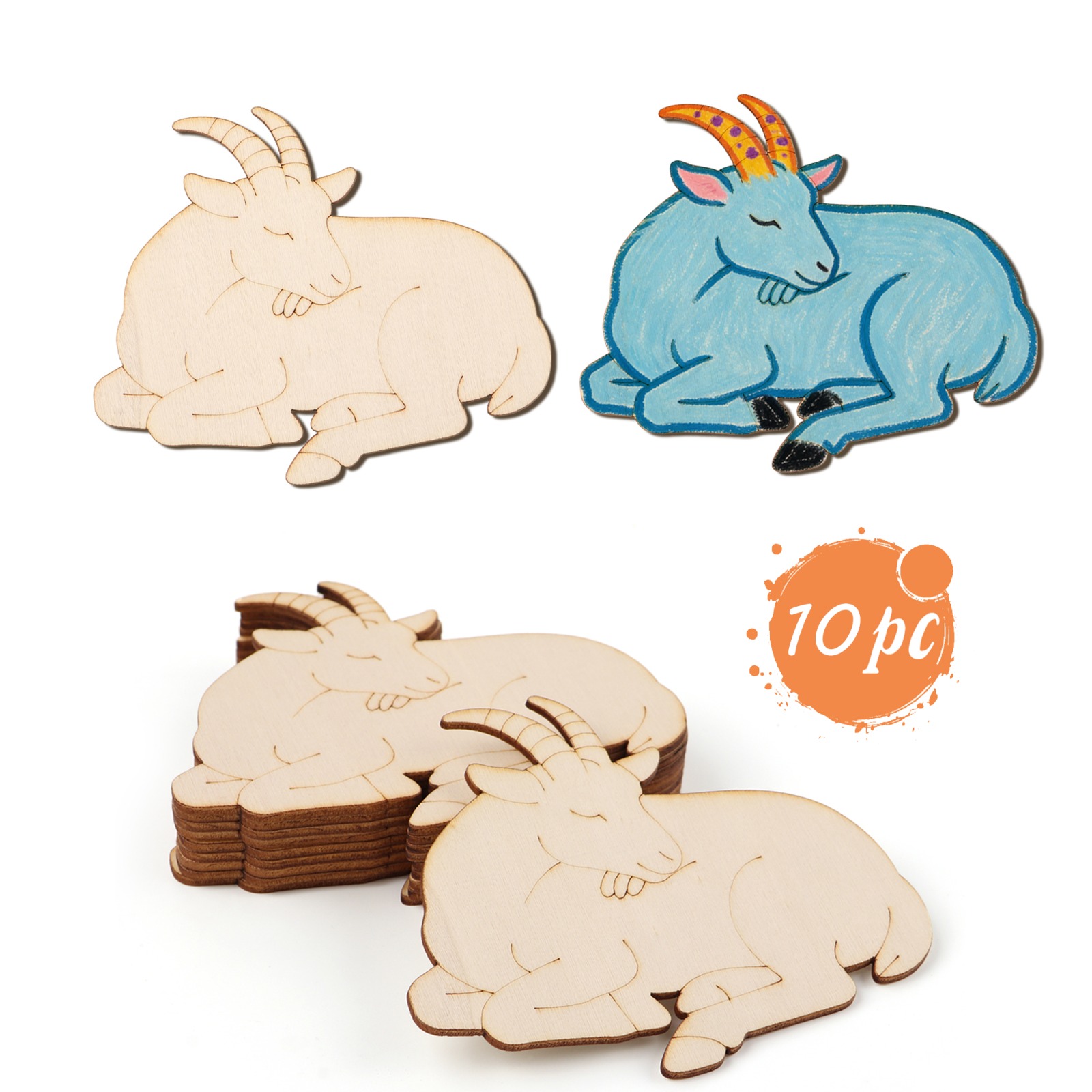 Art & Craft Qatar - 10pcs/set Unfinished Wood Sheep Animal Ornaments